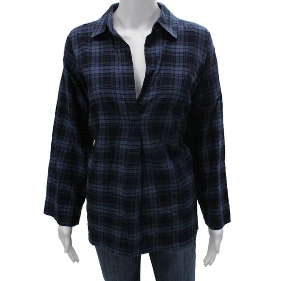 Vince Tops - Vince Women Collared Shirt Blazer Long Sleeve Blue Polyamide Size L